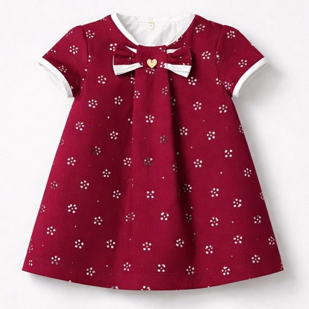 Mayoral Burgundy short sleeve floral cutout dress size 3 months
